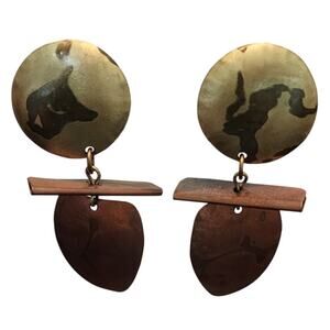 Jo Marz Brass & Copper Dangle Earrings, Pierced, Vintage